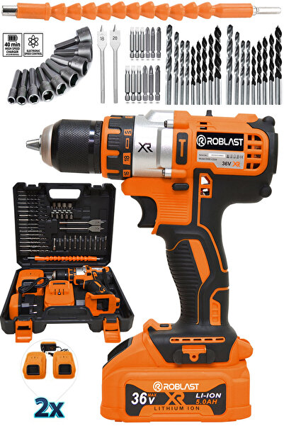 ROBLAST 36V 5Ah XR Metal Şanzıman Çelik Mandren Çift Akülü Vidalama Şarjlı Ma...