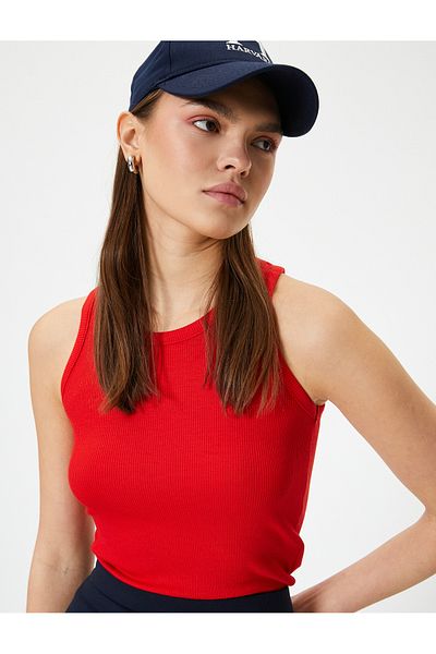Koton Corded Basic Top Round Neck Viscous Fabric Slim Fit