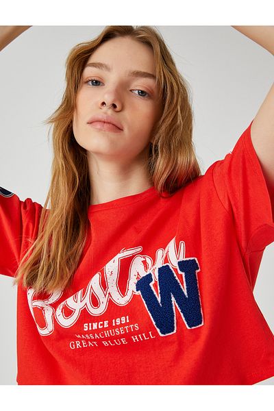 Koton Crop T-Shirt College Nyomtatott rövid ujjú legény nyakú