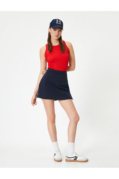 Koton Corded Basic Top Round Neck Viscous Fabric Slim Fit