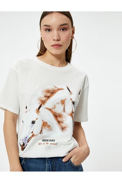 Koton Tricou cu mânecă scurtă imprimat bumbac cu decolteu