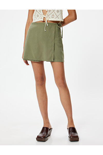 Koton Mini Kruvaze Şort Etek Bağlama Detaylı Viskoz Kumaş