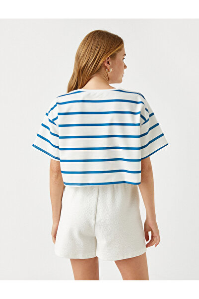 Koton Tricou de bază cu mânecă scurtă cu decolteu în dungi