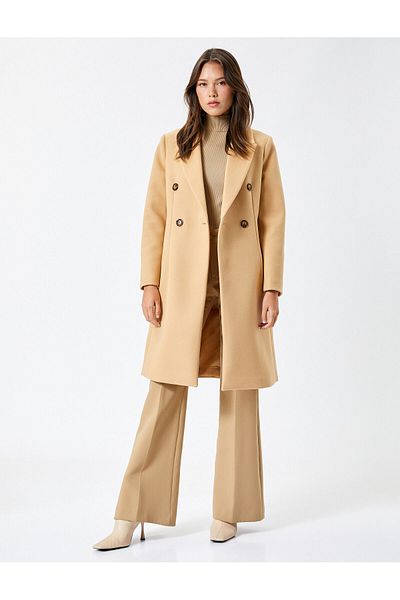 Koton Long Cuff Coat Buttoned Double Breasted Slit Belted