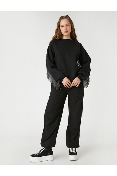 Koton Crew Neck Sweatshirt Sleeves with Tassel Detail Long Sleeves with Fleece Inside
