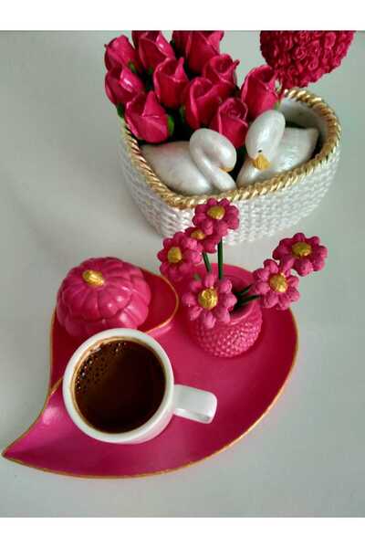 YıldızHanimModa Fuchsia Pink Coffee Presentation Holder - Catering Set for 1 Person, No Cup Included