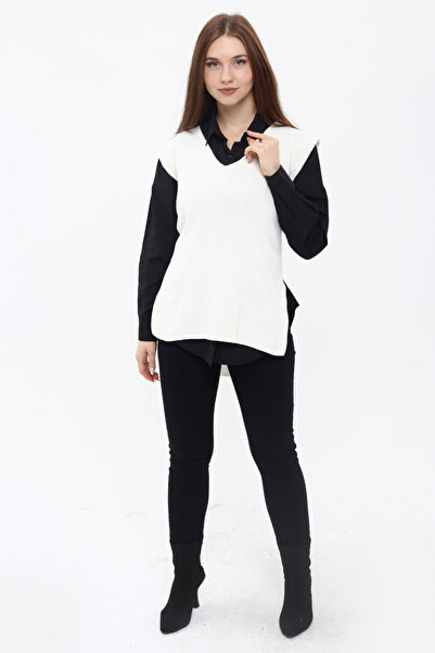 MA ananas Жіночий довгий трикотажний светр з V-подібним вирізом Suveter