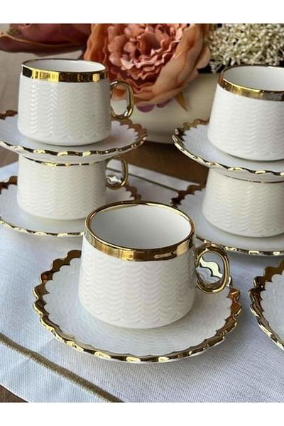 Sembol Daisy Tea and Nescafe Cup Set for 6 People 180 Cc Purebone-276
