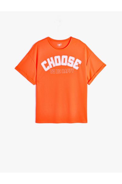 Koton Oversize Sports T-Shirt Extra Long Printed Short Sleeve Crew Neck