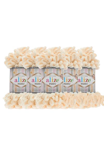 Alize Puffy Hand Knitting νήματα 5 Συσκευασία - 742 Vanilla - 100 Gr. 9 Μ. Πλεκτό σχοινί δακτύλων
