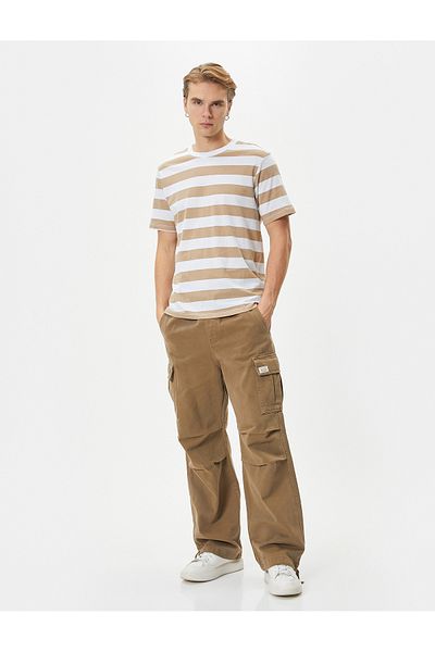 Koton Ανδρικό T-shirt Beige ριγέ 4sam10302hk