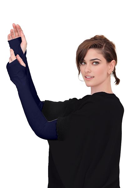 Sonbaharmoda Finger Snap Combed Flexible Lycra Sleeves 1 Pair Dark Blue