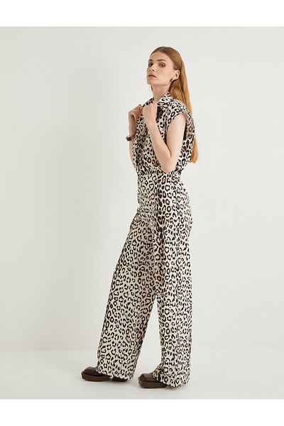 Koton Pantaloni din bumbac leopard cu talie înaltă