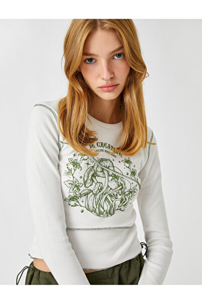 Koton Μακρυμάνικο T-Shirt Crop Printed