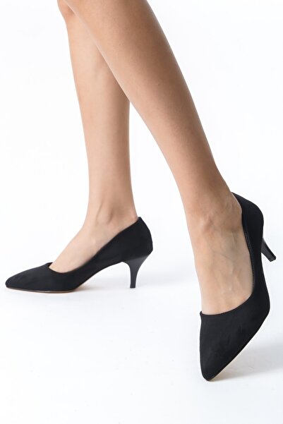 Ayakkabı Podyumum جلد سويدي أسود بكعب رفيع 5 سم ومقدمة مدببة مغلقة للموسم الجديد