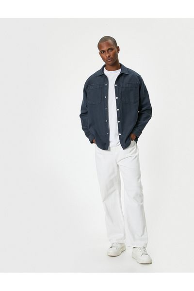 Koton Shirt Jacket Pocket Detailed Snap Button Classic Collar Regular Fit