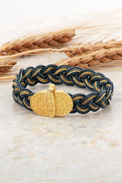 Sümer Telkari Midyat Hasırı Altın Kaplama Yöresel Motifli Örgü Gümüş Bileklik...