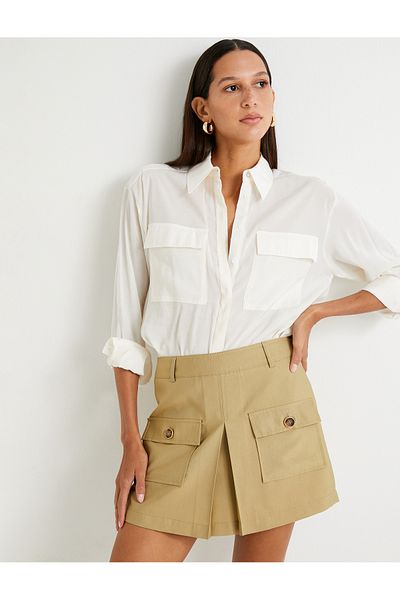 Koton Cargo Shorts Skirt Buttoned Pocket Modal Mix High Waist