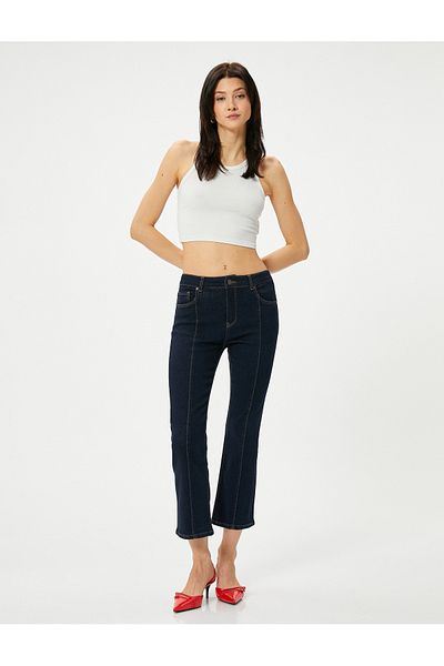 Koton Ribbed Short Flare Leg Jeans - Flare Crop Jeans