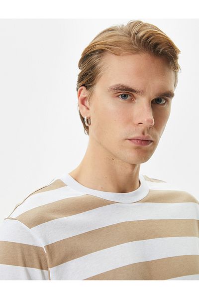 Koton Ανδρικό T-shirt Beige ριγέ 4sam10302hk