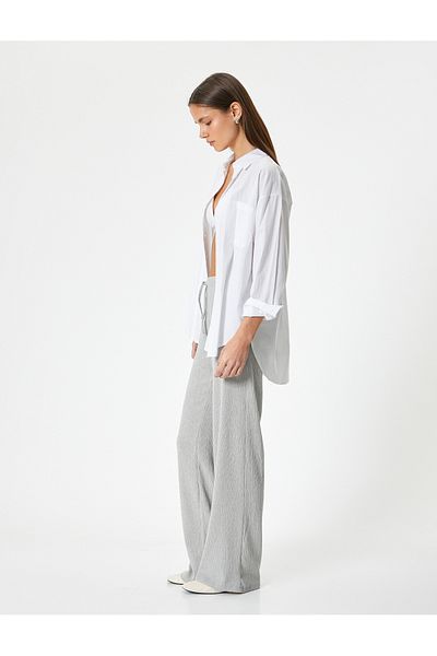 Koton Wide Leg Trousers Textured Comfortable Fit Waist Tie Viscous Fabric Blended Wrap
