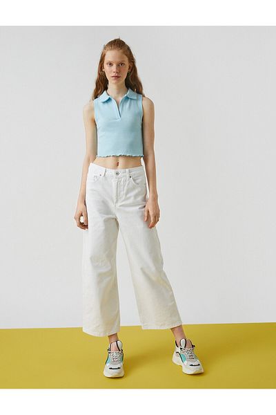 Koton Cotton Crop Tank - Polo Collar, Αμάνικο