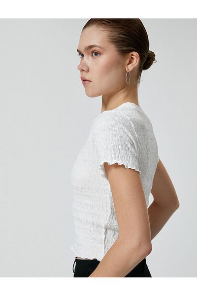 Koton Textured Crop Top - Krátký rukáv Crew Neck - Slim Fit Bürument