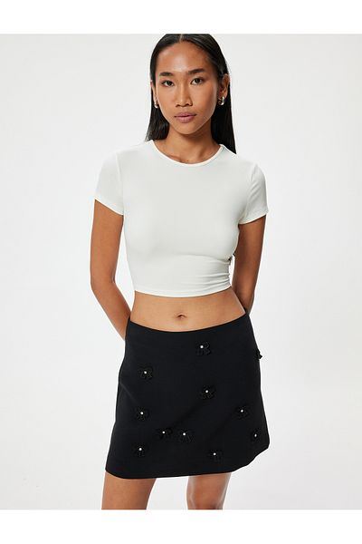 Koton A-line Mini Skirt - Linen Blended with Bow Applique Detail