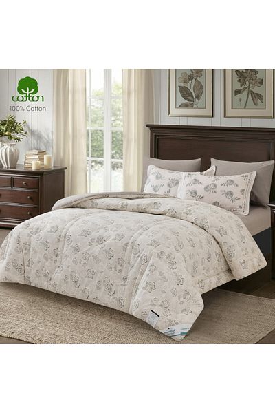 Donetella طقم لحاف قطني مزخرف بنقشة زهور، 6 قطع، مقاس كينج 260 × 240 سم