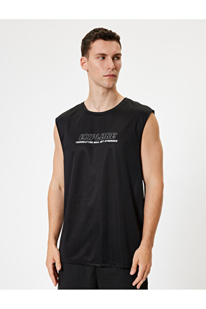 Koton Ärmelloses Sportunterhemd mit Rundhalsausschnitt und Slogan-Aufdruck