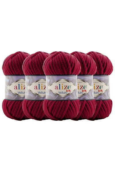 Alize Συσκευασία 5 Velluto Hand Knitted - 107-Cherry- 100 Gr. 9 Μ. Πλεκτό σχοινί δακτύλων