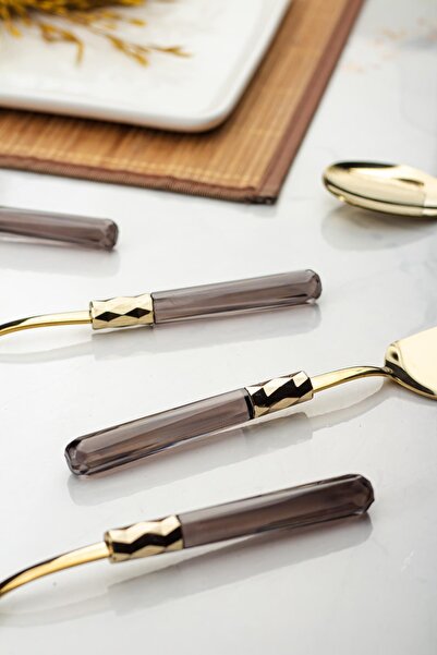 EWs 5 Piece Gold Serving Set & Serving Presentation Set Smoked (Scoop / Colander / Spatula / Fork / Spoon)