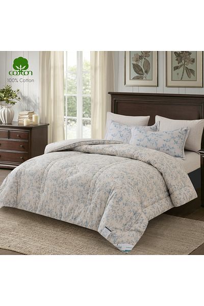 Donetella طقم لحاف قطني مزخرف بنقشة زهور، 6 قطع، مقاس كينج 260 × 240 سم