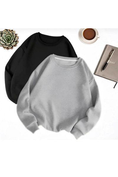 khufu Set de hanorace unisex negru și gri, 2 piese, cu gât crew