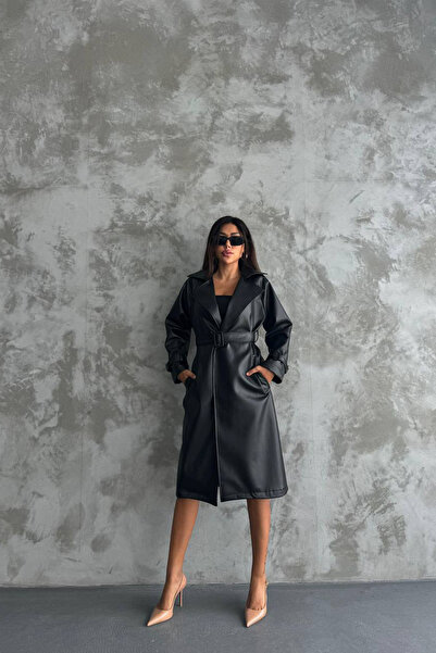 XXL BUTİK Trenci pentru femei Marilyn Black piele sintetică - Nbmylk21