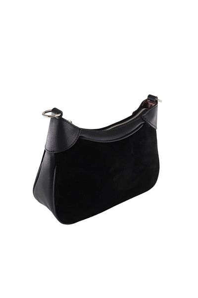 HFKY 01 Geantă de umăr Baguette din piele naturală din piele intoarsa neagra