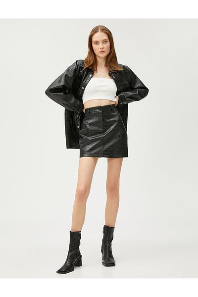 Koton Fustă mini Crocodil Faux Piele
