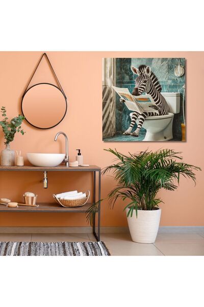 Şehzat Design Tekli Kare Kanvas Banyo Tablosu Gazete Okuyan Zebra