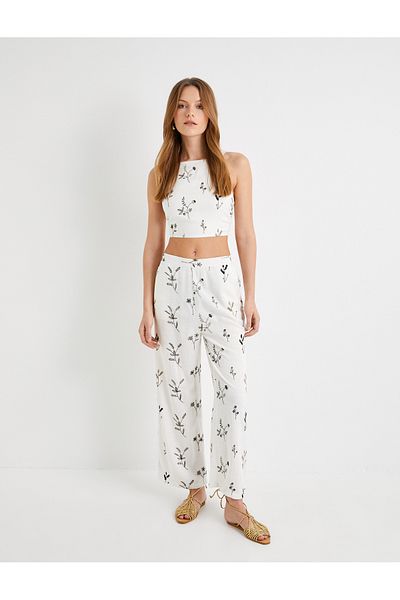 Koton Virágmintás Slim Fit Crop felső - kötőfék nyakú