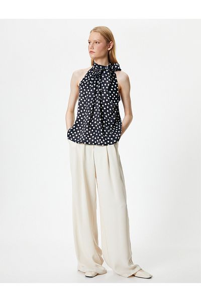 Koton Polka Dot Bluse Neckholder Schal Viskose