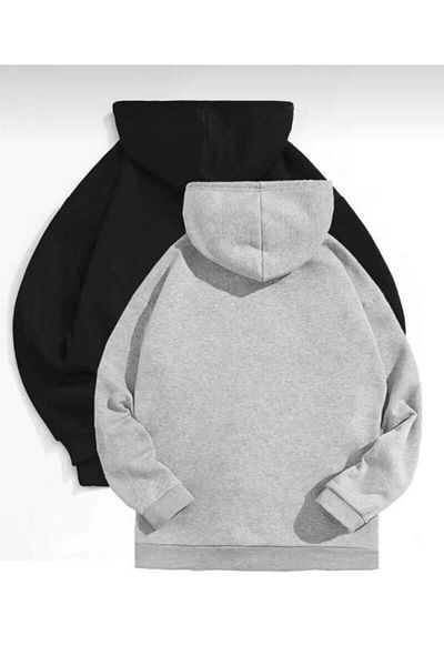 khufu Black and Gray 2-Piece Unprinted Hooded Unisex Sweatshirt Set