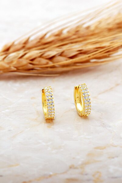 Sümer Telkari 13 Mm Altın Kaplama Taşlı Küçük Boy Gümüş Halka Küpe 7149