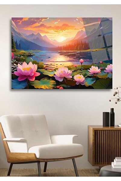 HMDS CONCEPT Floare de lotus, floare de nufăr, pictură pe sticlă 64