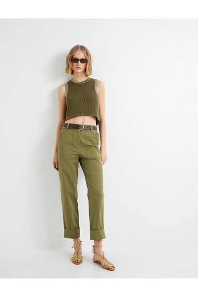 Koton Cotton Carrot Pants with High Waist and Pockets