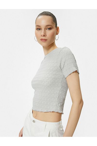 Koton Textured Crop Top - Short Sleeve Crew Neck - Slim Fit Bürument