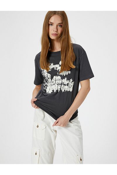 Koton Tricou imprimat confortabil cu mânecă scurtă din bumbac - Gât crew