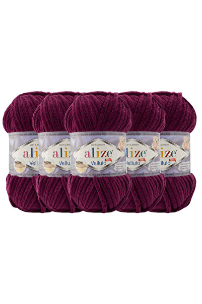 Alize Fir de tricotat manual Velluto, pachet de 5, Cod culoare: 111-Murdum- 1...