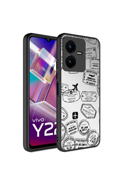 Generic Brand غطاء مرآة متوافق مع هاتف Vivo Y35، غطاء لامع مع حماية للكاميرا