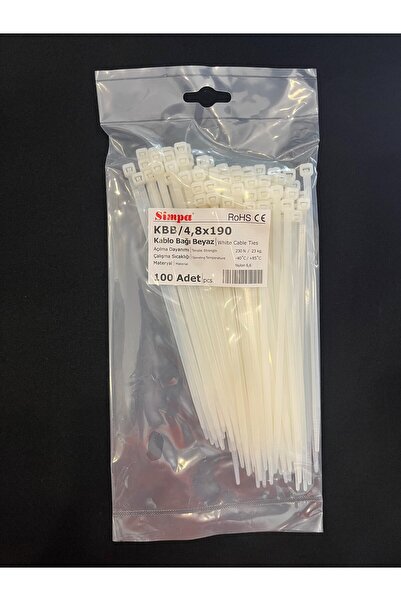Simpa Elektrik Kablo Bağı Beyaz 4,8x200 Plastik Cırt Kelepçe (100 Adet)