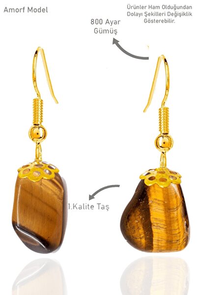 Erilsa Gold Color Certified Amorphous Raw Tiger Eye Stone Earrings
